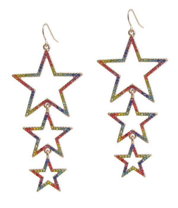 TRIPLE CRYSTAL STAR DROP EARRING