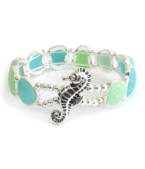 Sealife theme opal stretch bracelet - sea horse