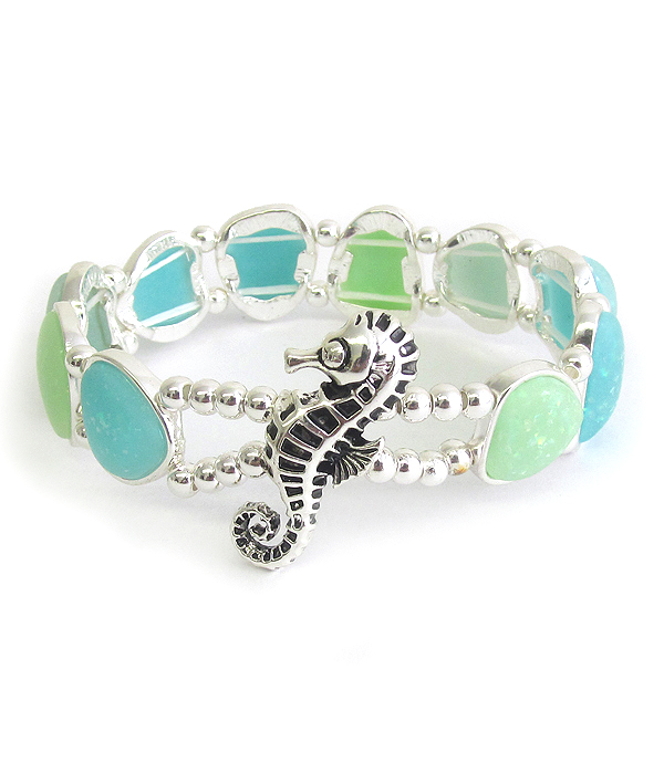 SEALIFE THEME OPAL STRETCH BRACELET - SEA HORSE