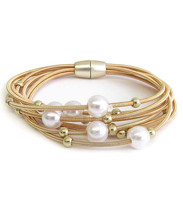 Multi stretch spring and pearl magnetic bracelet