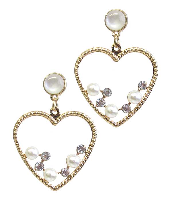 PEARL AND CRYSTAL HEART EARRING -valentine