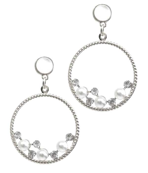 Pearl and crystal hoop earring