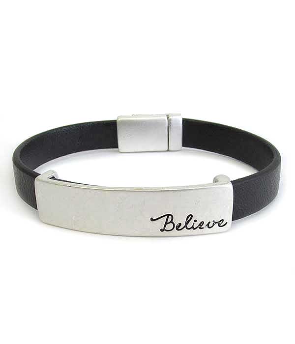 Religious inspiration leatherette magnetic bracelet - believe