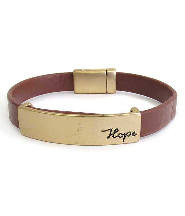 Religious inspiration leatherette magnetic bracelet - hope
