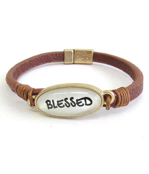 Religious inspiration cabochon magnetic bracelet - blessed