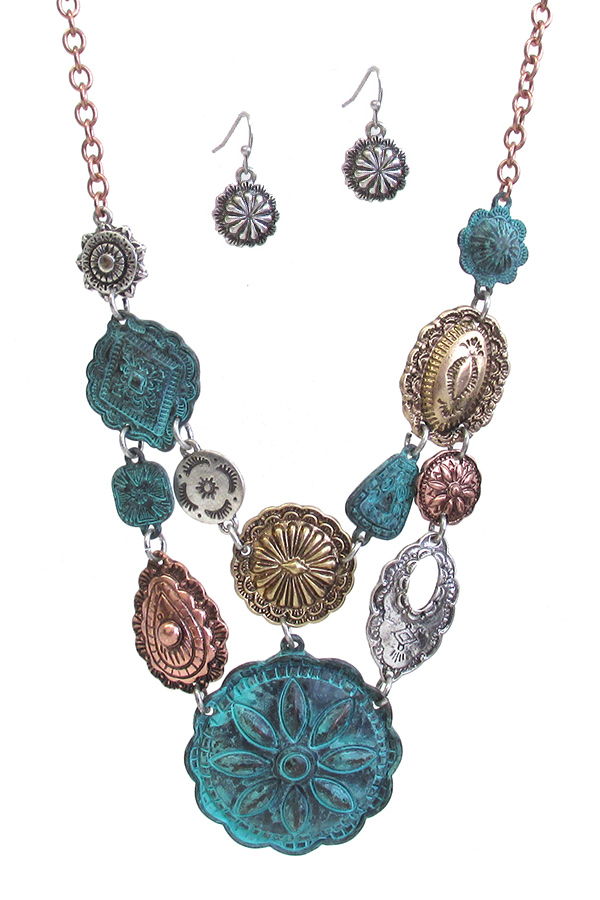 Multi textured disc link necklace set