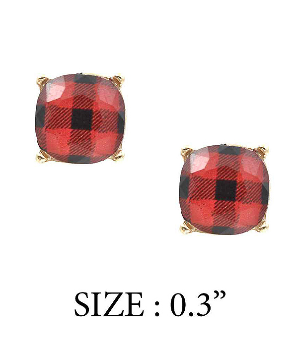 Facet stone stud earring - plaid