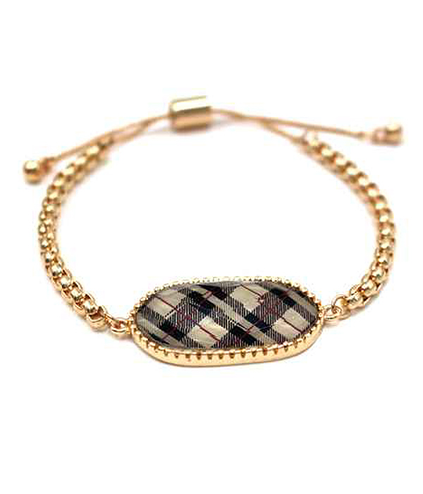 Facet stone pull tie bracelet - plaid