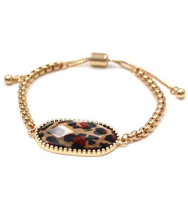 FACET STONE PULL TIE BRACELET - LEOPARD