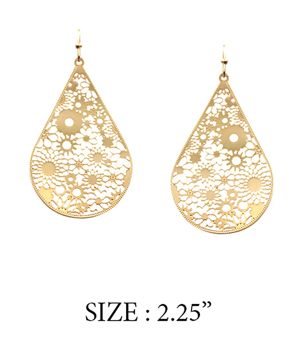 METAL FILIGREE MULTI FLOWER TEARDROP EARRING