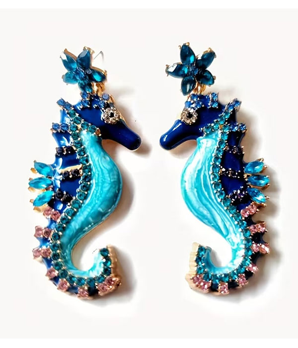 Retro seahorse epoxy earring