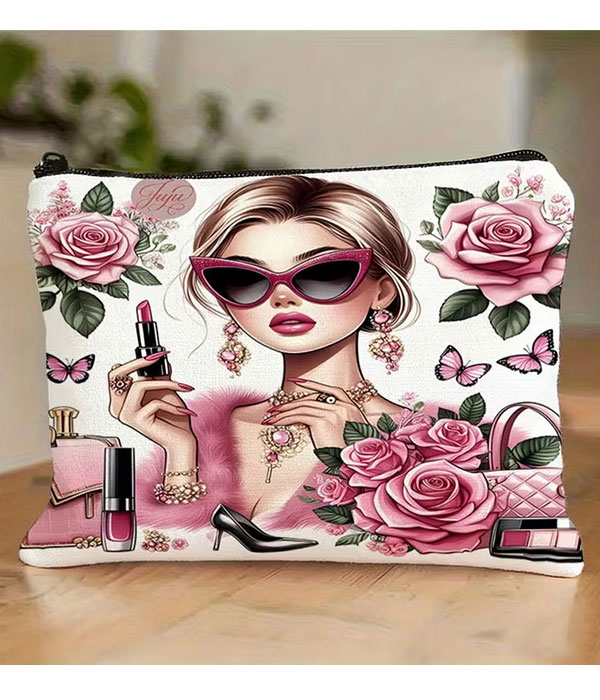 Cosmetic makeup bag - rose