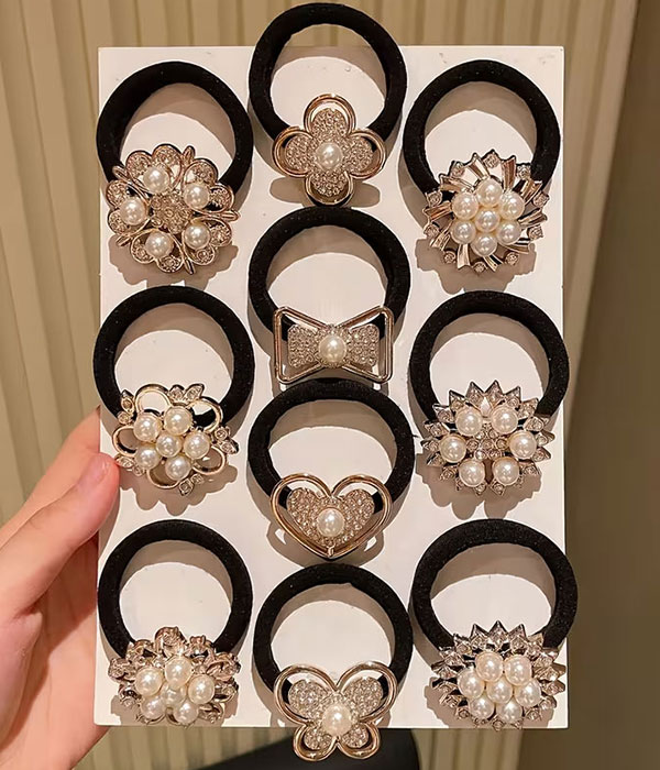 Pearl and stone pony tail 10 piece set