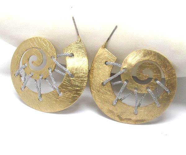 Metal scratch snail with braided cord earring - wear resistant electro plating
