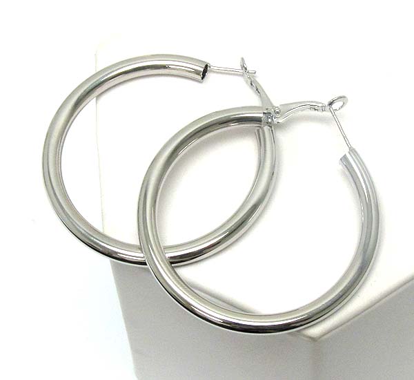 Plain metal hollow hoop earring - wear resistant electro plating - hoops