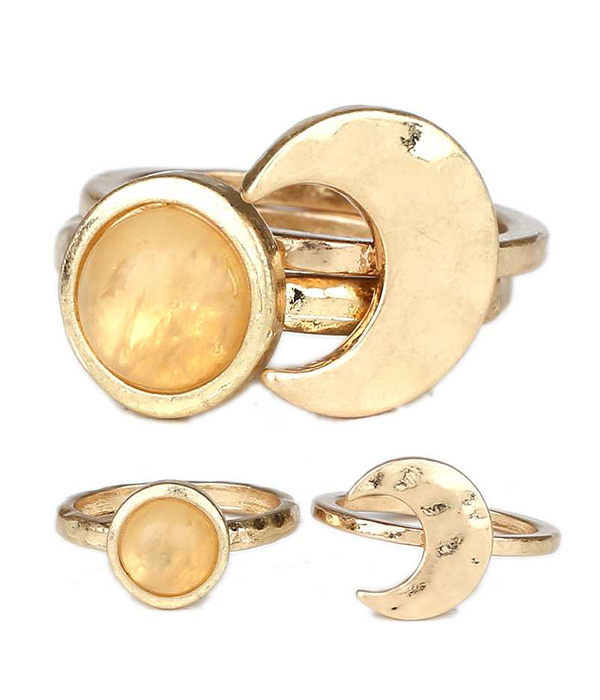 Moon and natural stone stackable ring