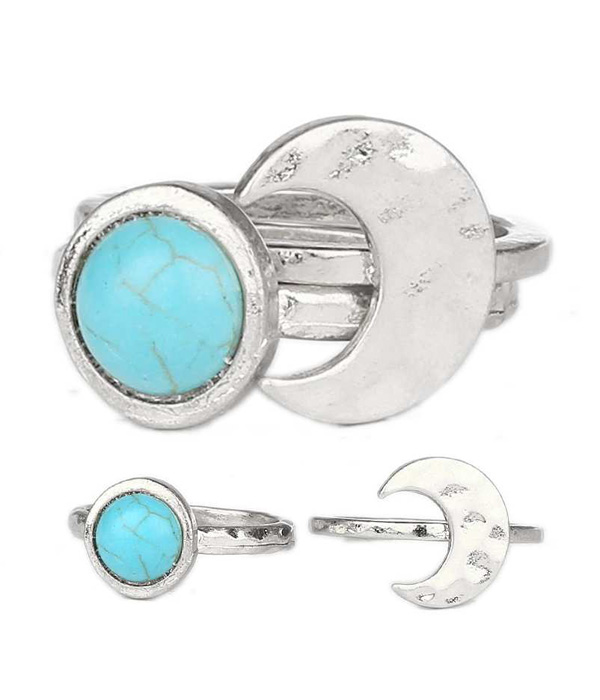 Moon and natural stone stackable ring