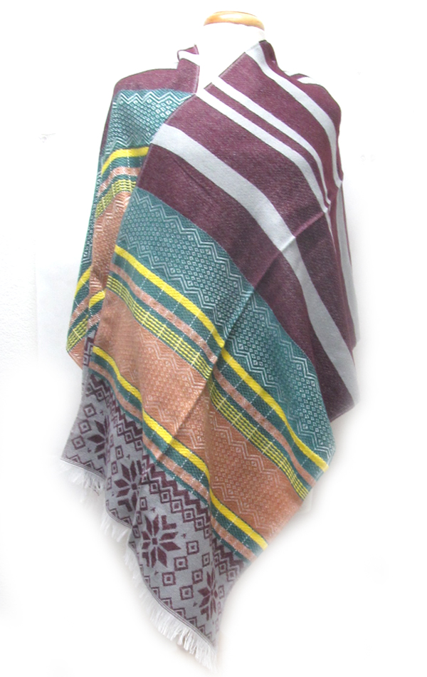 Stripe and snowflake fringe end blanket scarf or shawl