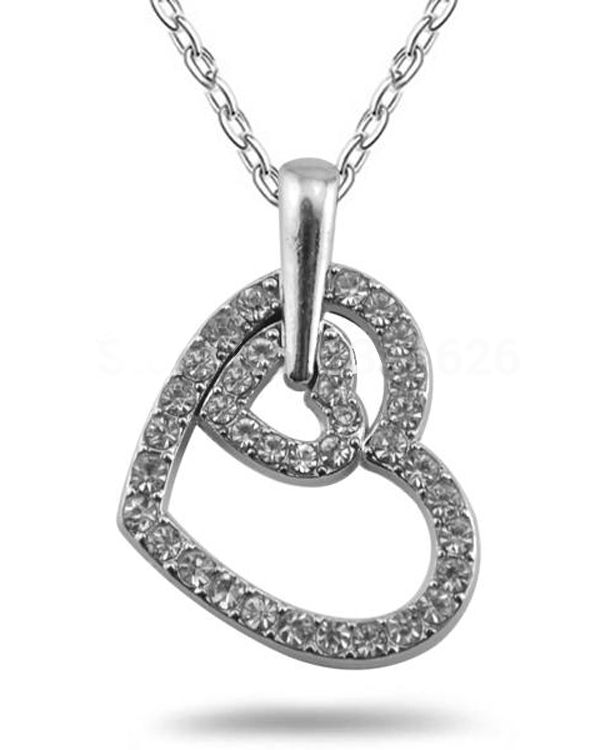 Double crystal heart pendant necklace -valentine
