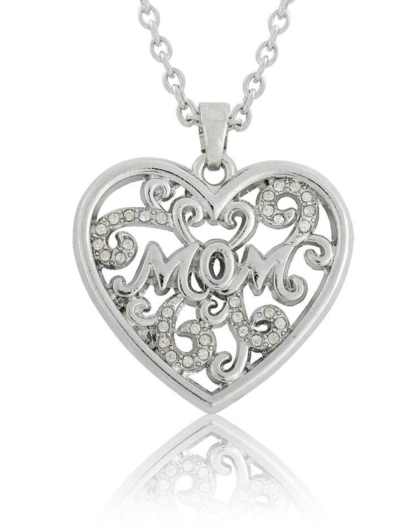 Crystal mom heart pendant necklace -valentine
