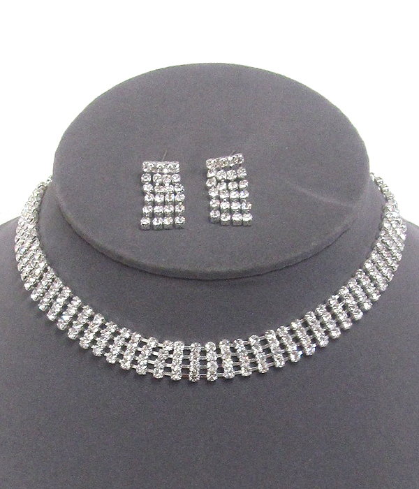 Four line rhinestone choker necklace set
