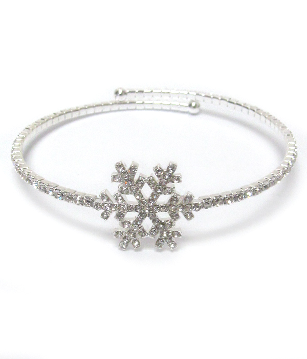 Rhinestone snowflake memory wire bangle bracelet