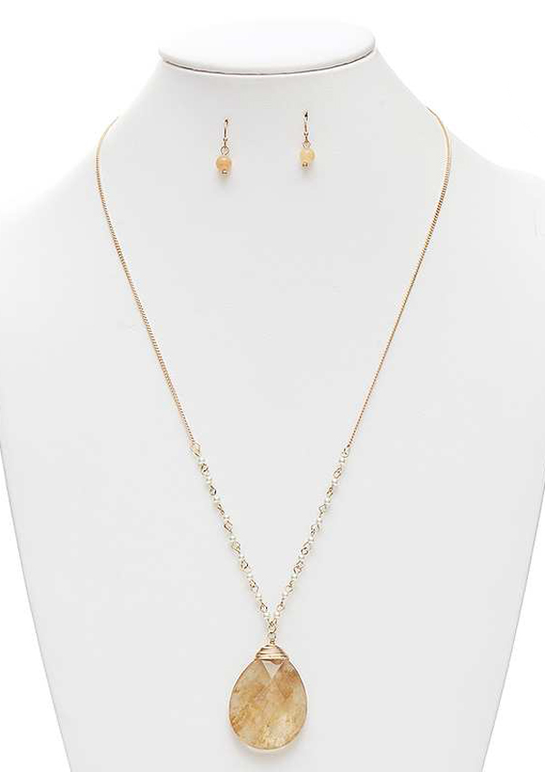 Natural teardrop stone pendant long necklace set