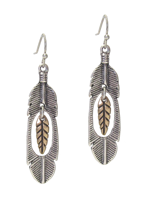 Metal feather earring