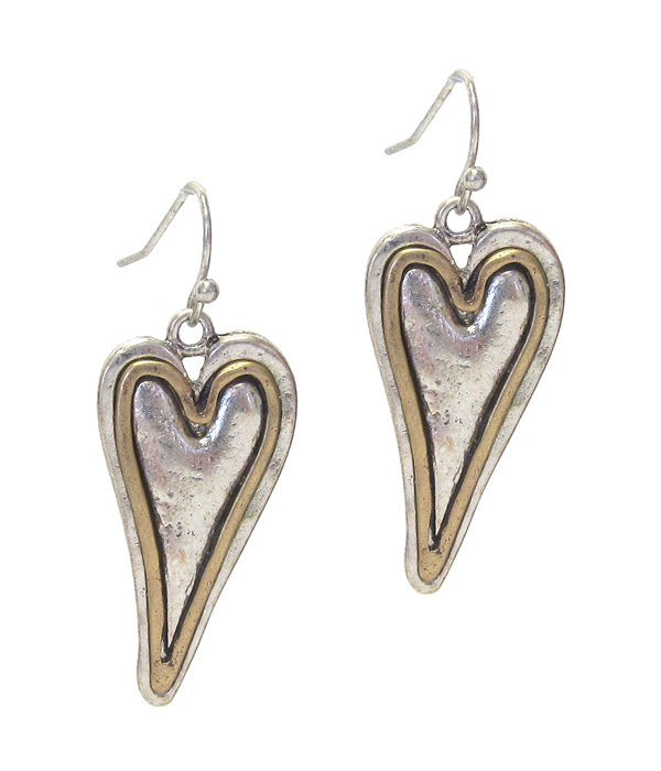 TWO TONE HEART EARRING