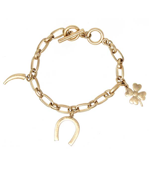 Multi lucky charm chain toggle bracelet - horse shoe