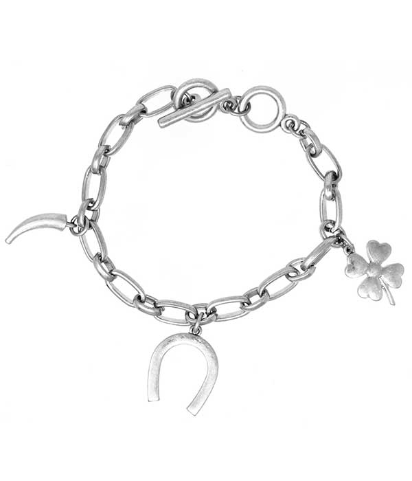 MULTI LUCKY CHARM chain TOGGLE BRACELET - HORSE SHOE