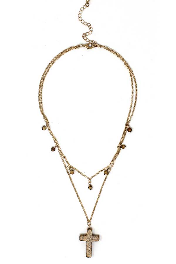 Cross pendant double layer chain necklace