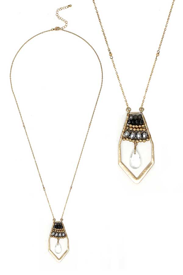 MULTI BEAD AND FACET STONE TEARDROP LONG NECKLACE