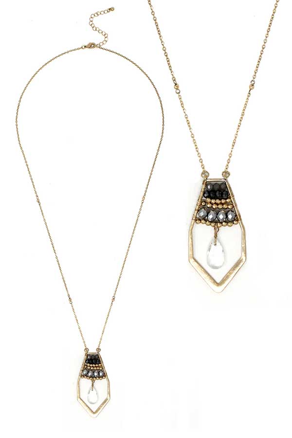 Multi bead and facet stone teardrop long necklace