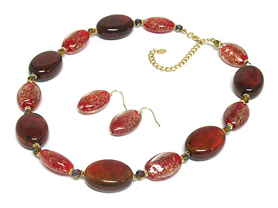 Ceramic and glass beads neckalce and earring set