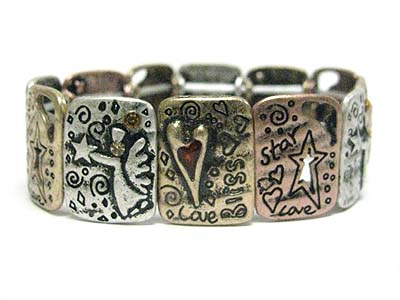 Chicos style antique tri tone metal angel theme stretch bracelet