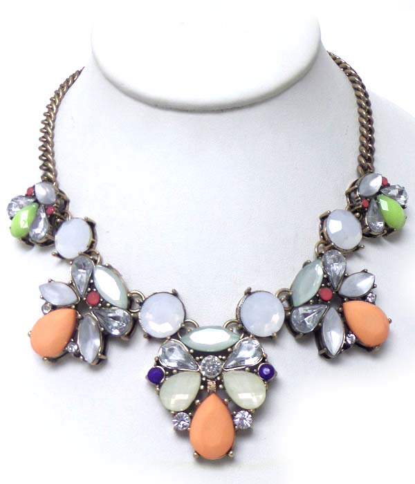 Linked flowers with multi stones and crystal necklace