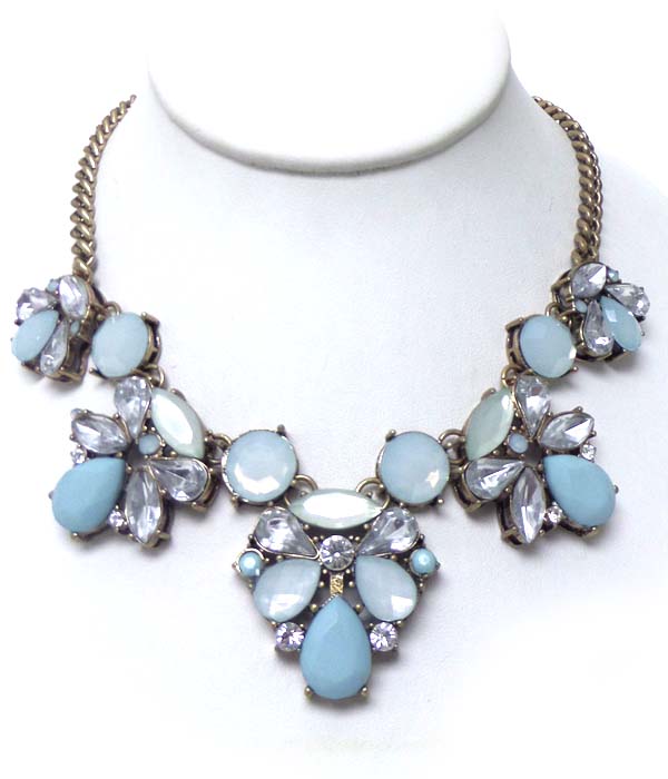 Linked flowers with multi stones and crystal necklace