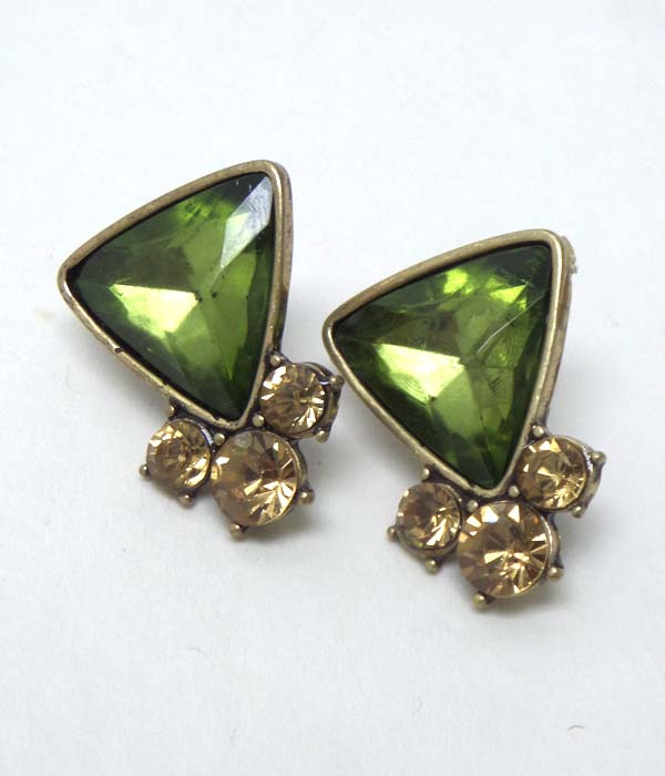 Triangle with stone stud earrings