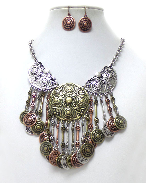 Multi metal with disks drop necklace set