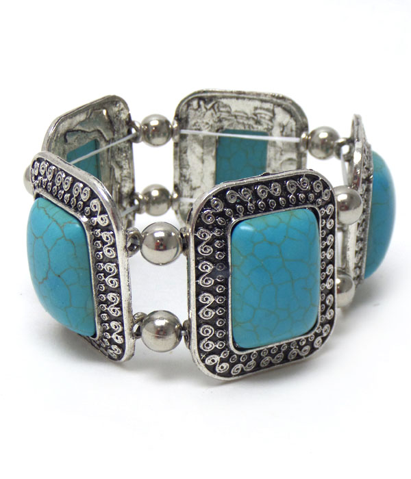 Turquoise stone with metal border bracelet