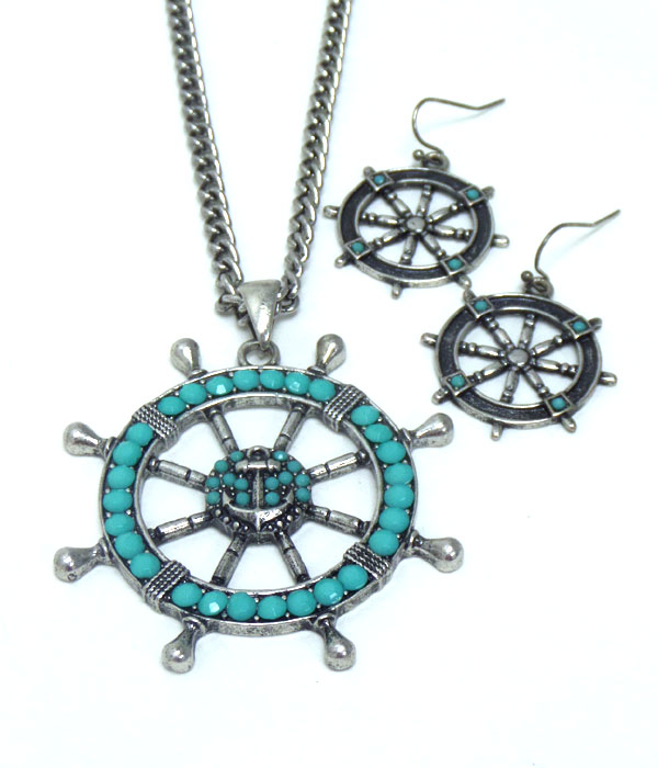 Wheel with turquoise stone necklace set