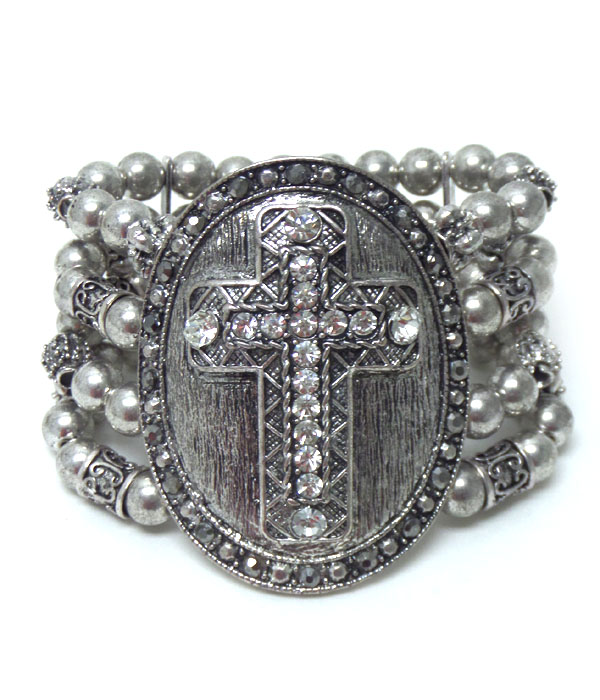 Cross with crystals and layer beads bracelet 