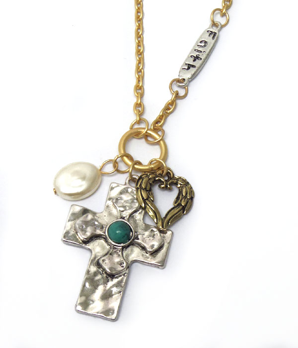 Cross with heart faith necklaec 