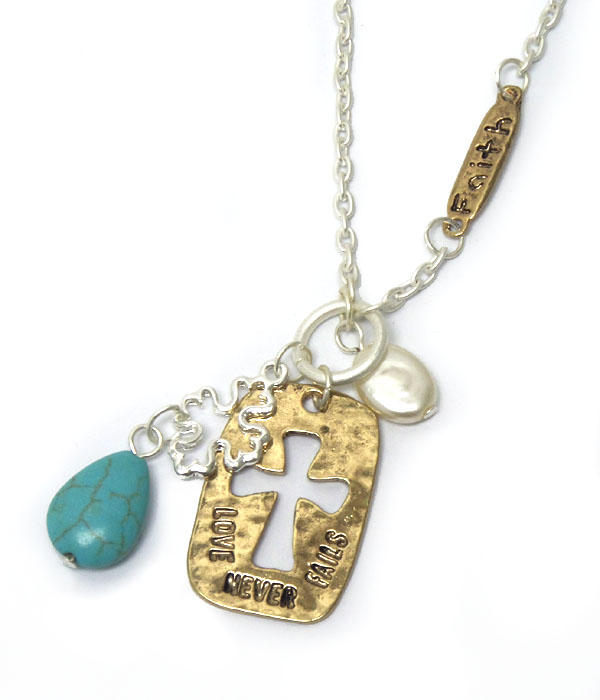 Faith cross turuoise stone necklace