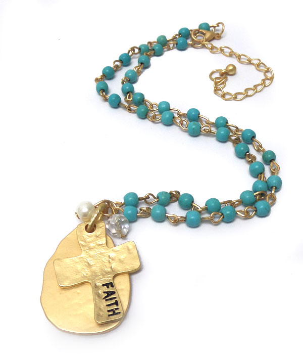 Rosary style faith cross necklace