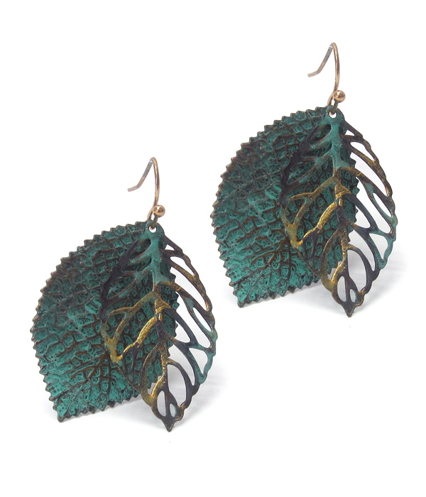 VINTAGR RUSTIC METAL EARRING - LEAF