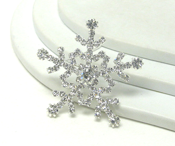 Rhinestone deco snow flake brooch