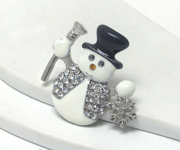 Crystal and epoxy snow man brooch