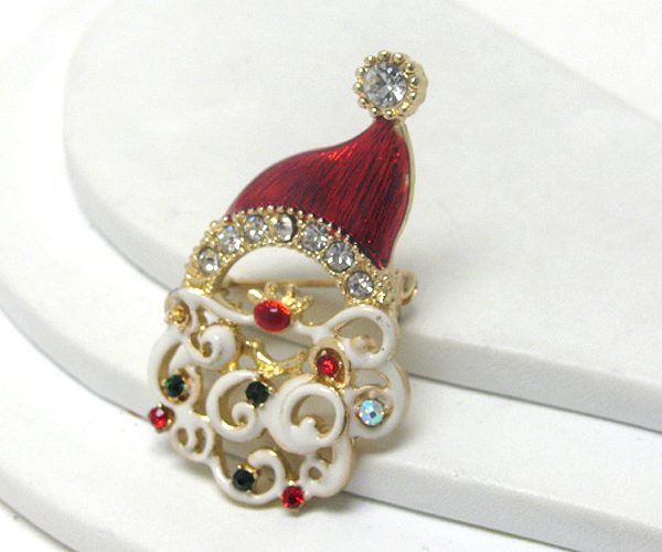 Crystal and epoxy santas beard and hat brooch
